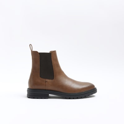 Brown Faux Leather Chelsea boots River Island