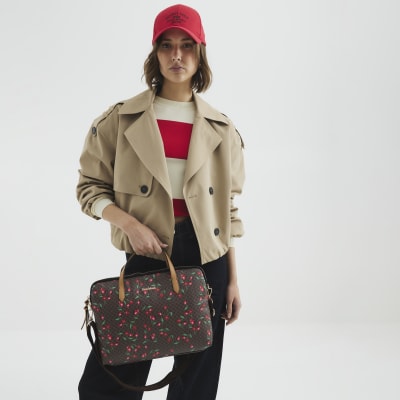 Brown Faux Leather Cherry Laptop Case