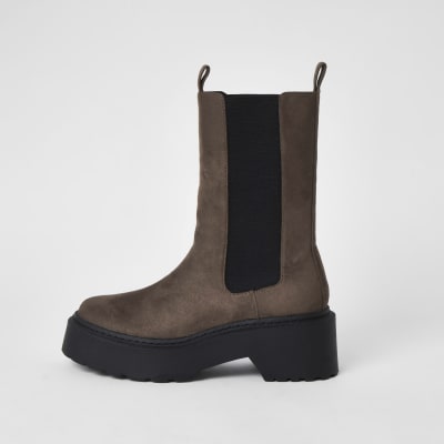 faux leather chunky boots