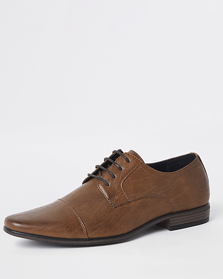 Brown faux leather derby shoes
