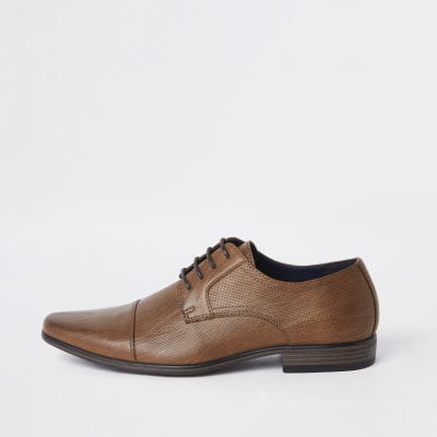 Brown faux leather derby shoes | River Island