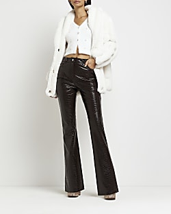 Brown faux leather flared trousers