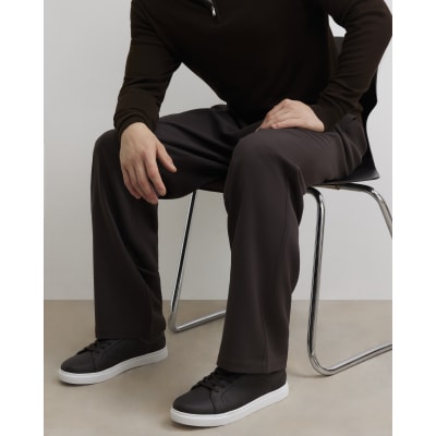 Brown Faux Leather Grain Trainers