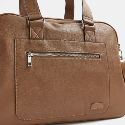 Brown faux leather holdall River Island