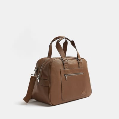 Brown faux leather holdall River Island