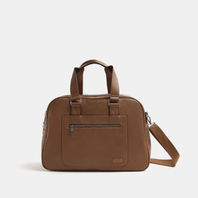 Brown faux leather holdall River Island