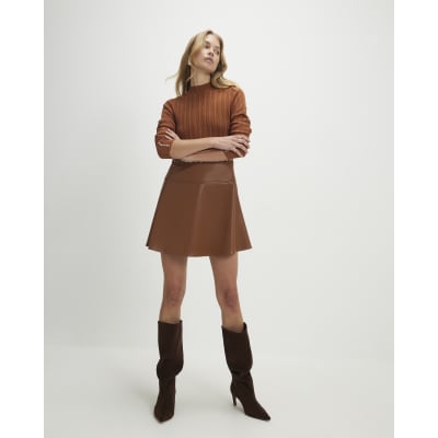 Brown Faux Leather Hybrid Mini Dress