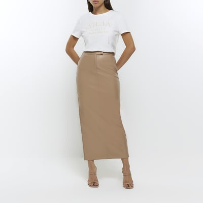 Tan leather clearance skirt river island