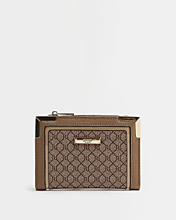 Brown faux leather RI monogram purse