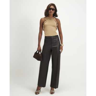 Faux Leather Seam Cropped Trousers