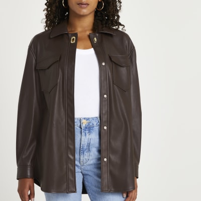 leather shacket brown