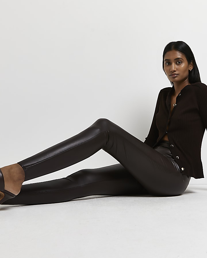 Brown faux leather skinny trousers