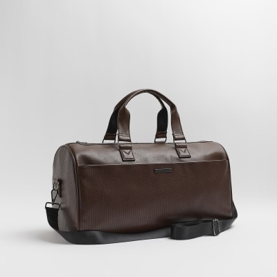 Brown faux leather Weave Holdall River Island