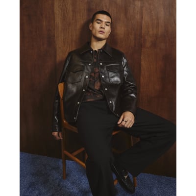 Brown Faux Leather Western Jacket