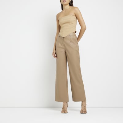 New Look Synthetic Brown Stripe Ribbed Flared Trousers Slacks and Chinos Capri and cropped trousers Womens Clothing Trousers 
