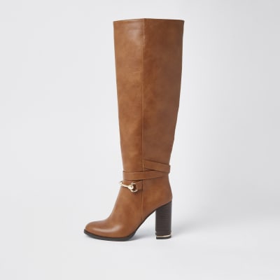 block heel boots brown leather