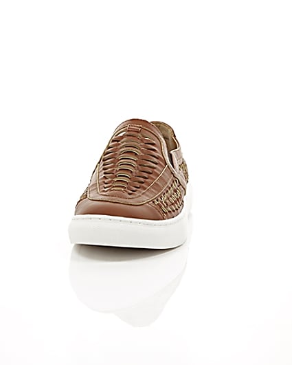 360 degree animation of product Brown faux leather woven plimsolls frame-3
