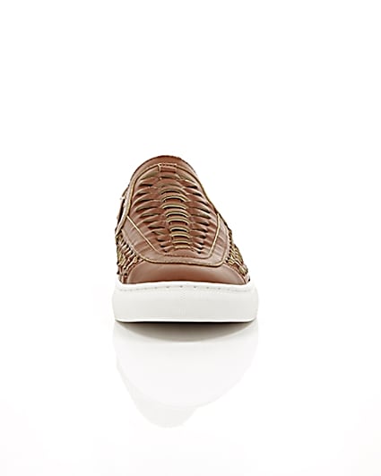 360 degree animation of product Brown faux leather woven plimsolls frame-4