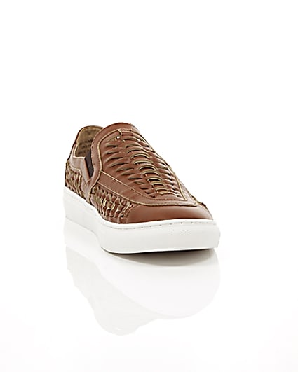 360 degree animation of product Brown faux leather woven plimsolls frame-5
