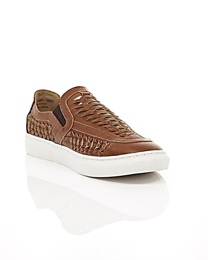 360 degree animation of product Brown faux leather woven plimsolls frame-6
