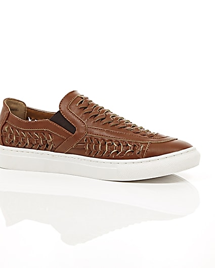 360 degree animation of product Brown faux leather woven plimsolls frame-8