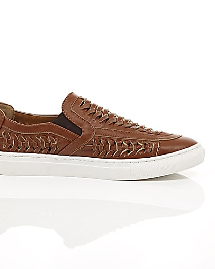 360 degree animation of product Brown faux leather woven plimsolls frame-9