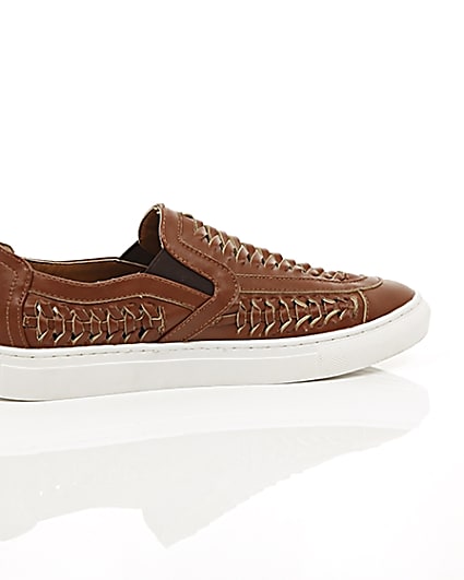 360 degree animation of product Brown faux leather woven plimsolls frame-11