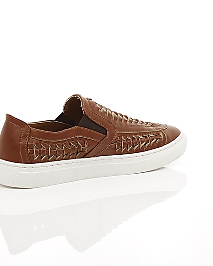 360 degree animation of product Brown faux leather woven plimsolls frame-12