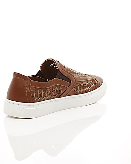 360 degree animation of product Brown faux leather woven plimsolls frame-13