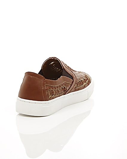 360 degree animation of product Brown faux leather woven plimsolls frame-14