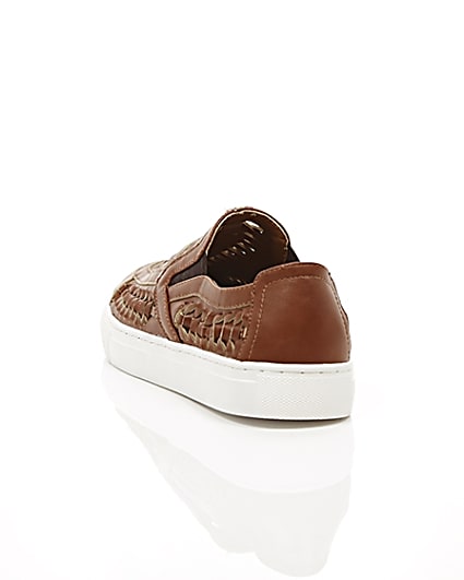 360 degree animation of product Brown faux leather woven plimsolls frame-17