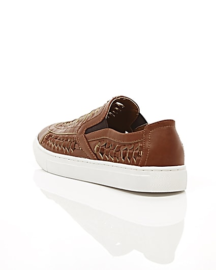 360 degree animation of product Brown faux leather woven plimsolls frame-18
