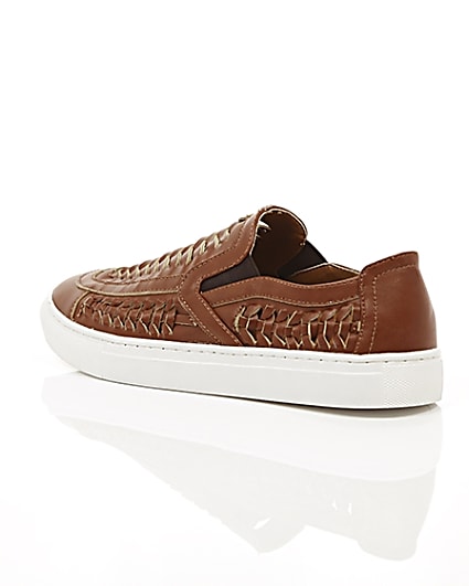 360 degree animation of product Brown faux leather woven plimsolls frame-19