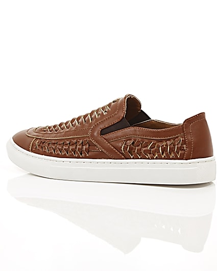 360 degree animation of product Brown faux leather woven plimsolls frame-20