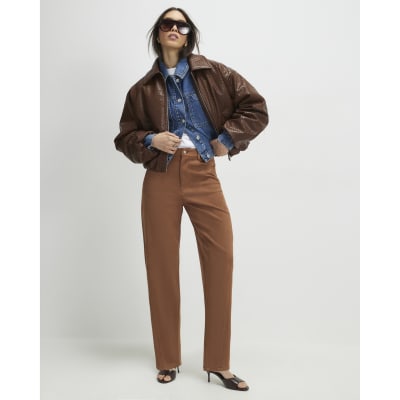 Brown Faux Suede Barrel Leg Trousers