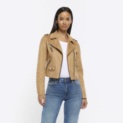 Brown faux suede Biker Jacket