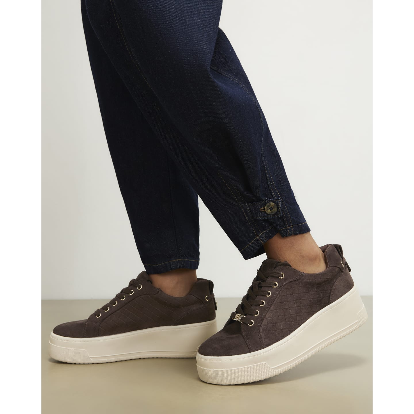 River Island Brown Faux Suede Embossed Flatform Trainers — photo 1 of 1