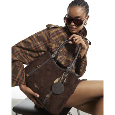 Faux Suede Embossed Monogram Tote Bag