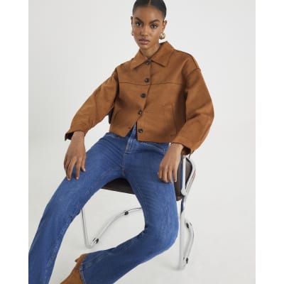 Brown Faux Suede Long Sleeve Overshirt | River Island