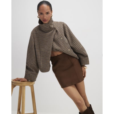 Brown Faux Suede Mini Skirt