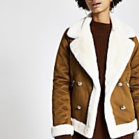 Brown faux suede shearling fallaway jacket