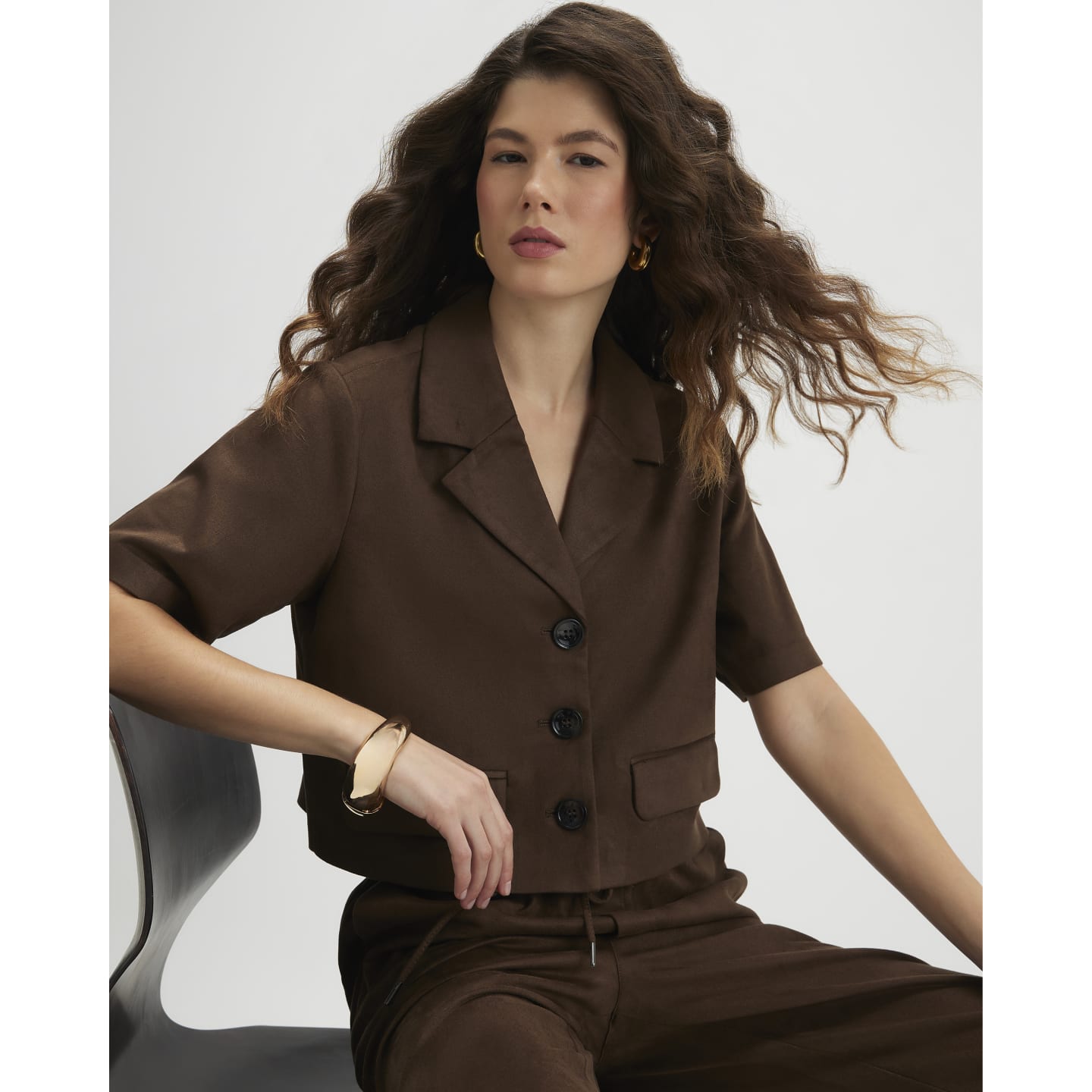 River Island Brown Faux Suede Short Sleeve Shirt — photo 1 of 1