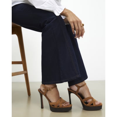 Brown Faux Suede Twisted Heeled Sandals