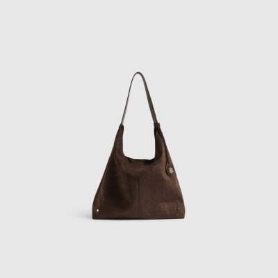 Faux Suede Weave Charm Slouch Bag