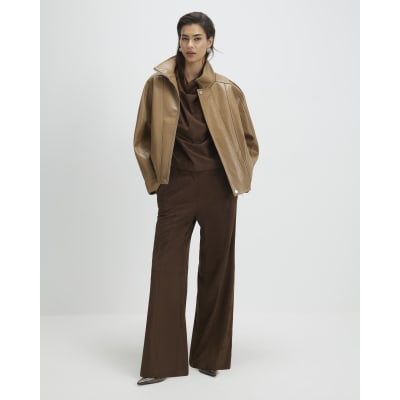 Brown Faux Suede Wide Leg Trousers