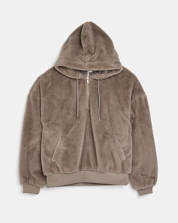 Brown fleece long sleeve hoodie