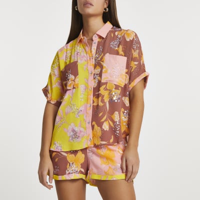 river island gold sequin top