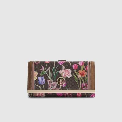 Brown Floral Monogram Clip Top Purse