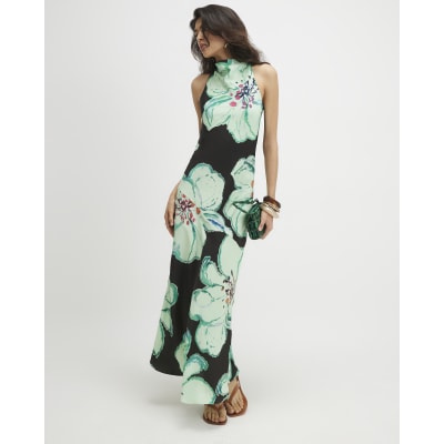 Floral Print Halter Maxi Slip Dress