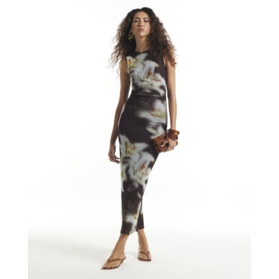 Floral Printed Mesh Midi Dress
